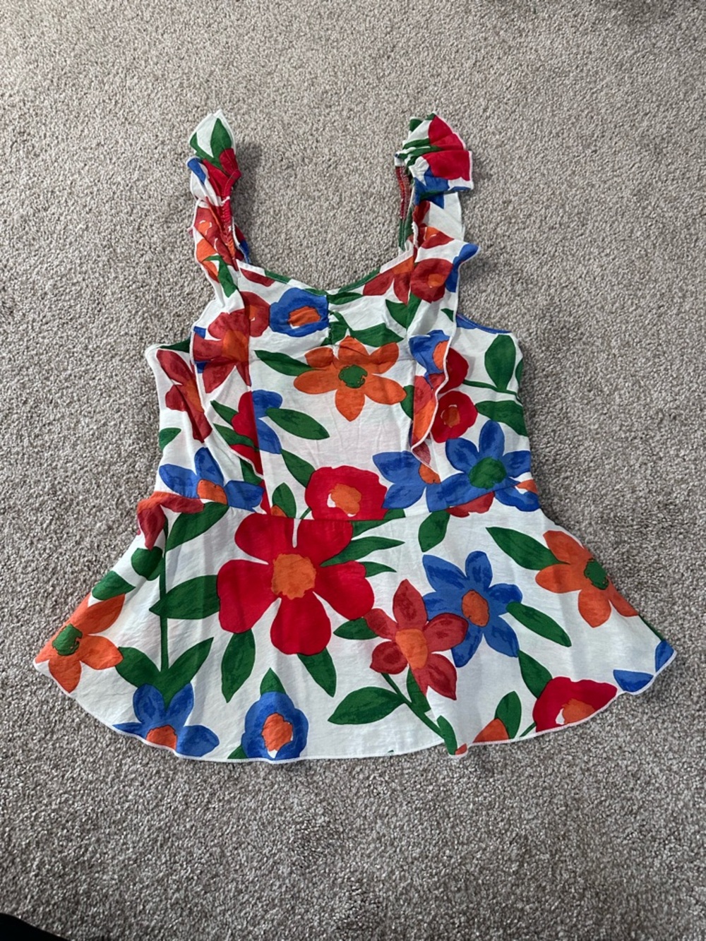 SHEIN White Tank with Red, Blue & Green Floral Print